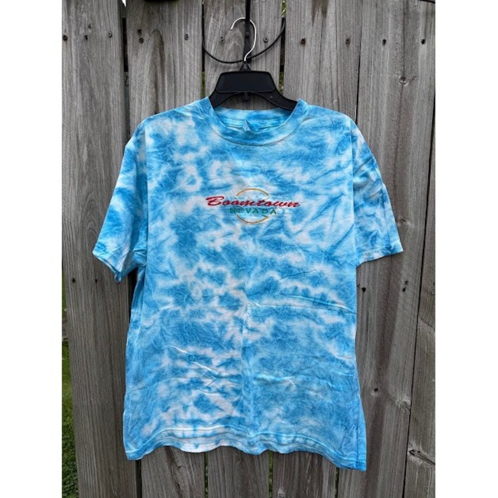 Vintage Tie Dye Boomtown Nevada T-Shirt Large Blue Embroidered Graphic Tee